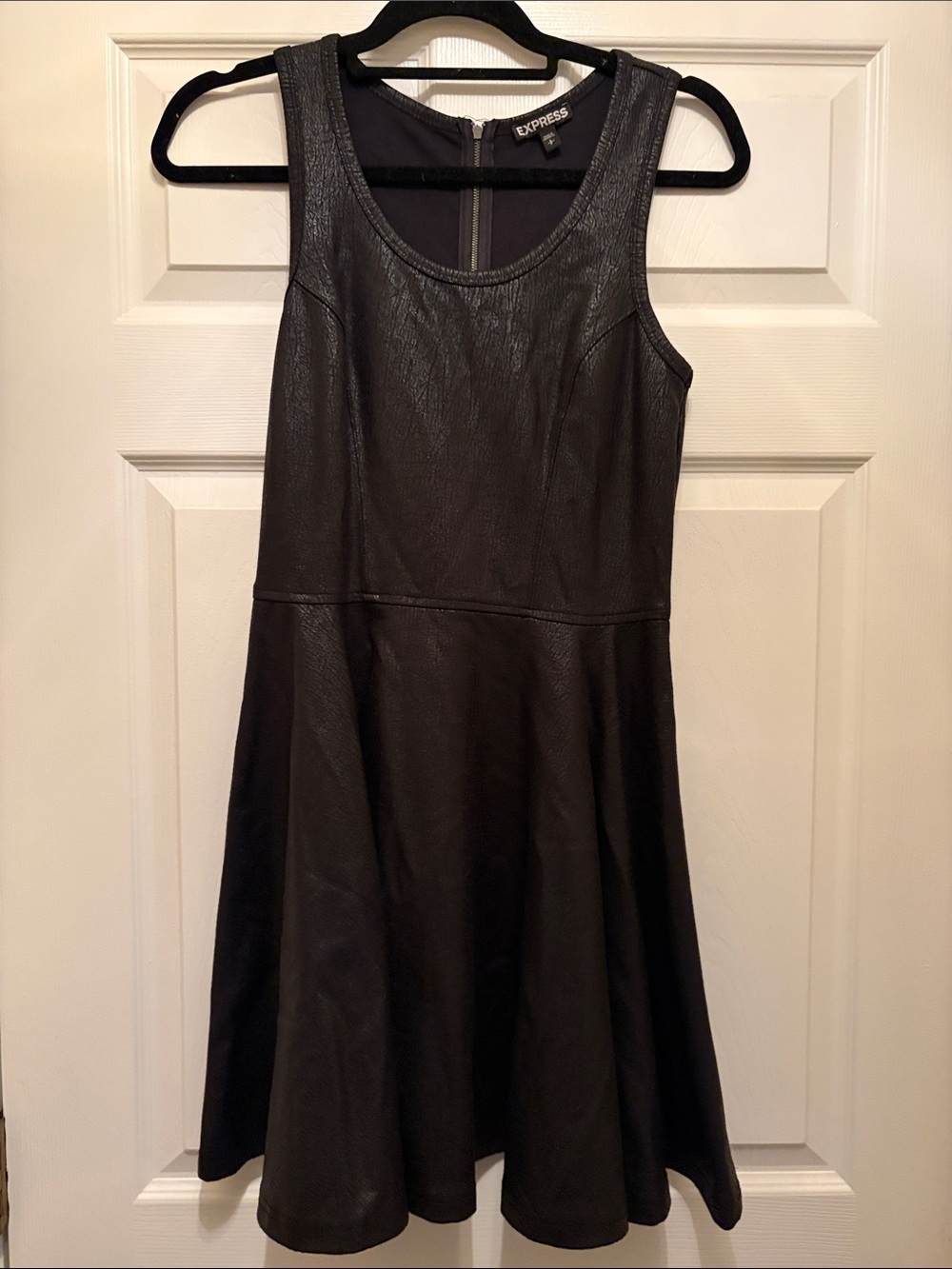 Express Black Faux Leather Fit & Flare Dress